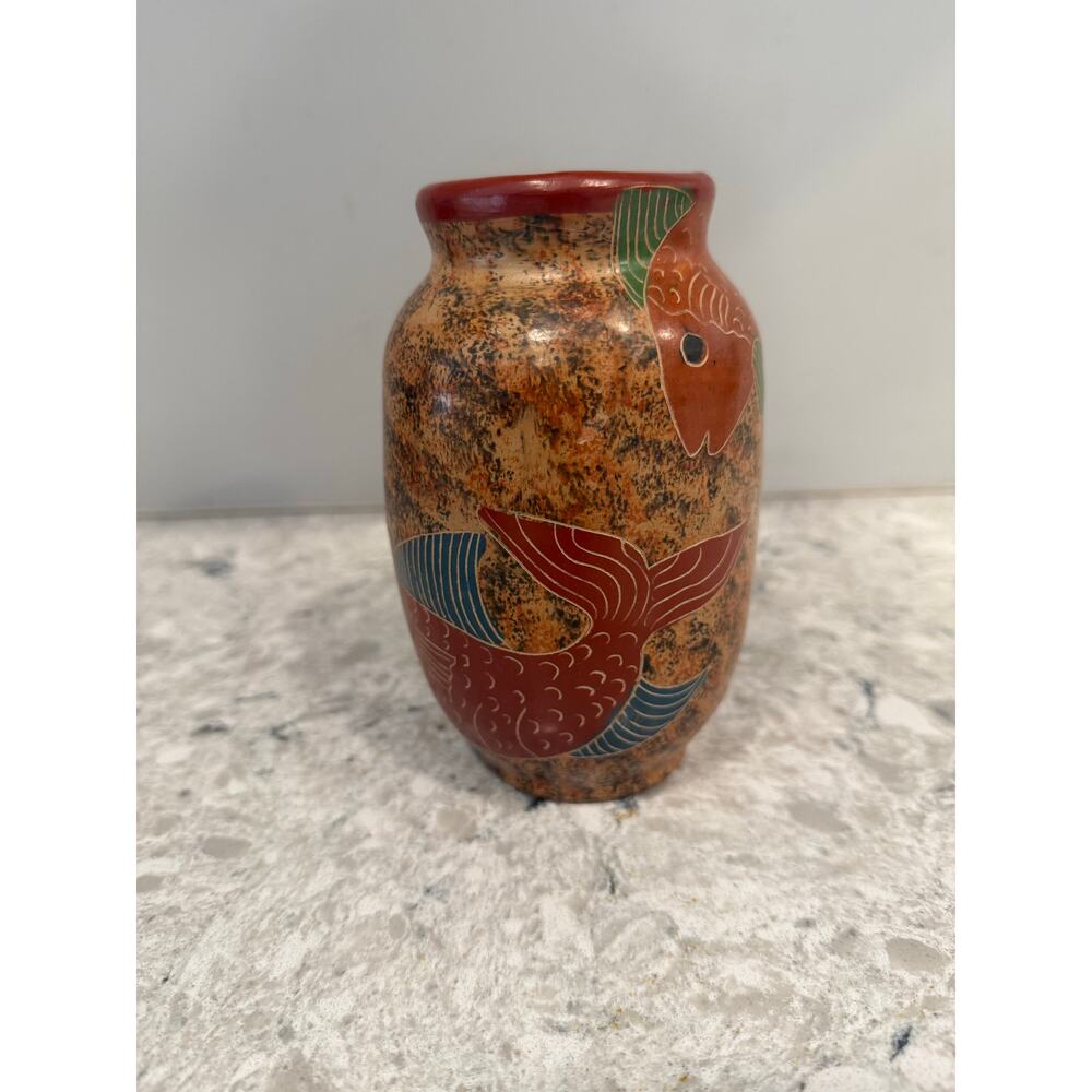 Vintage Folk Art Vase Koi Fish 6" JL - Picture 2 of 8
